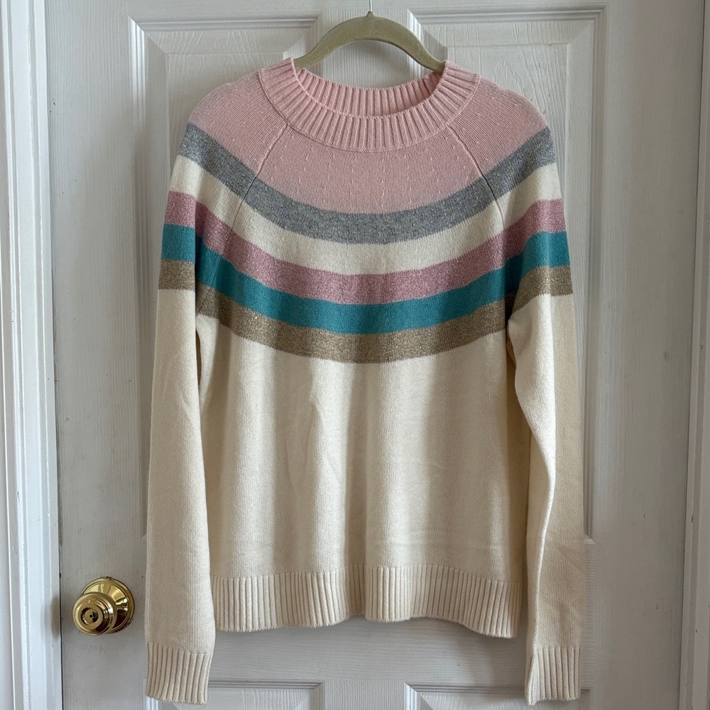 Boden Women's Small wool cashmere blend Sweater with Pink and Teal Stripes